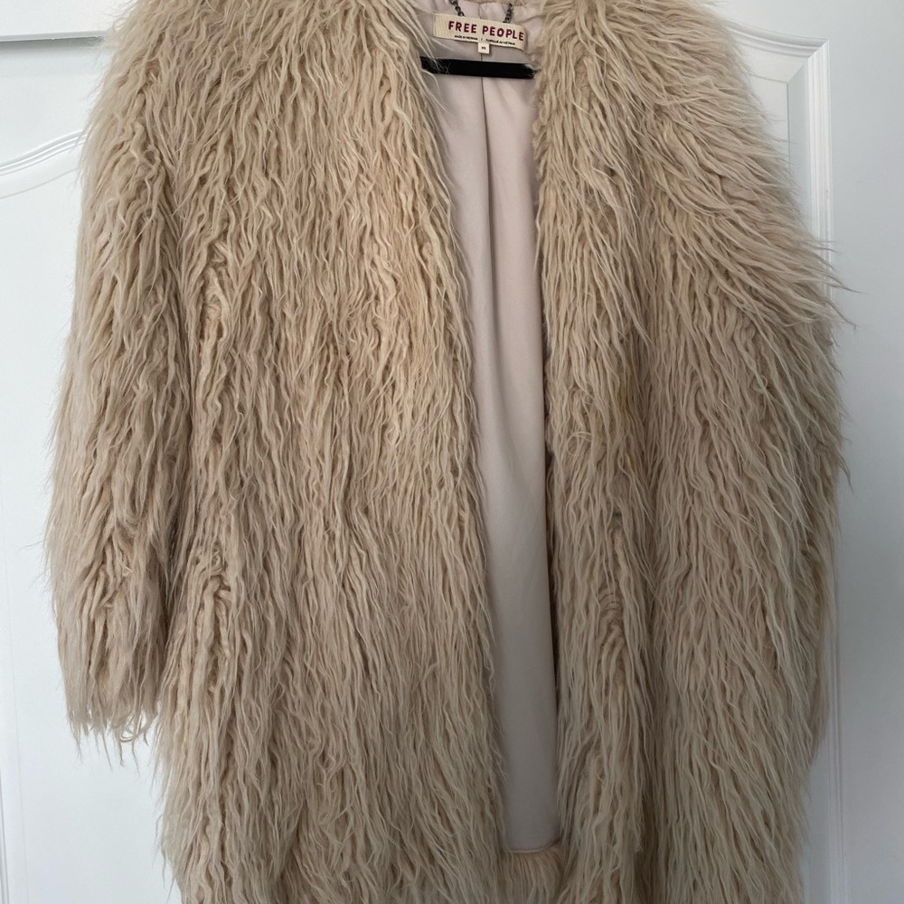 Free People Women's Cream Faux Fur Jacket